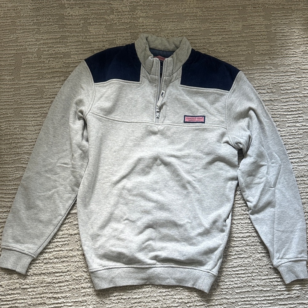 Vineyard Vines Men's Gray and Navy Quarter-Zip Sweater